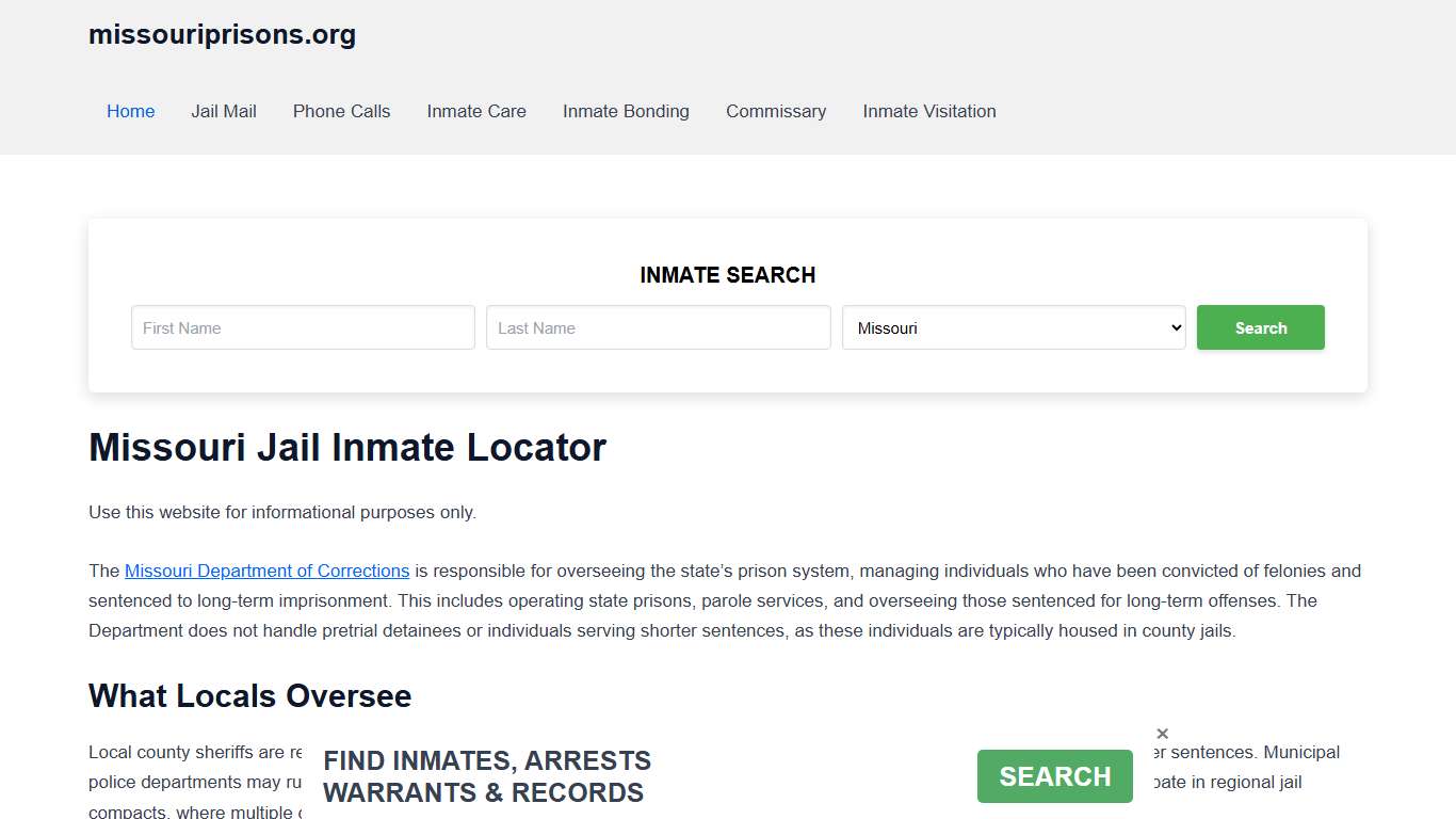 Missouri Jail Inmate Search - MO DOC Prison Locator
