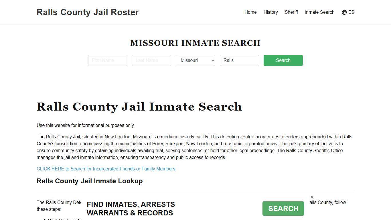 Ralls County Jail Roster Lookup, MO, Inmate Search