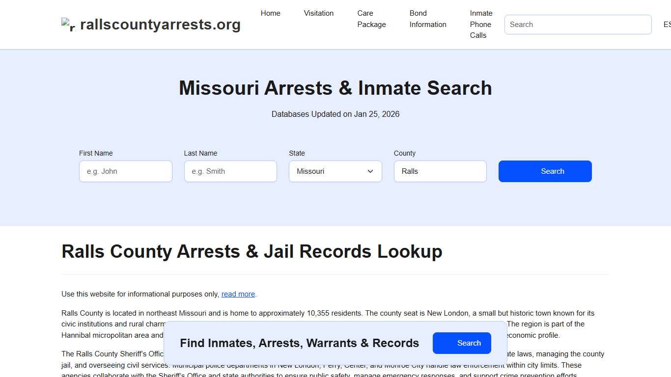 Ralls County, MO Arrests, Warrants, Police Records Search